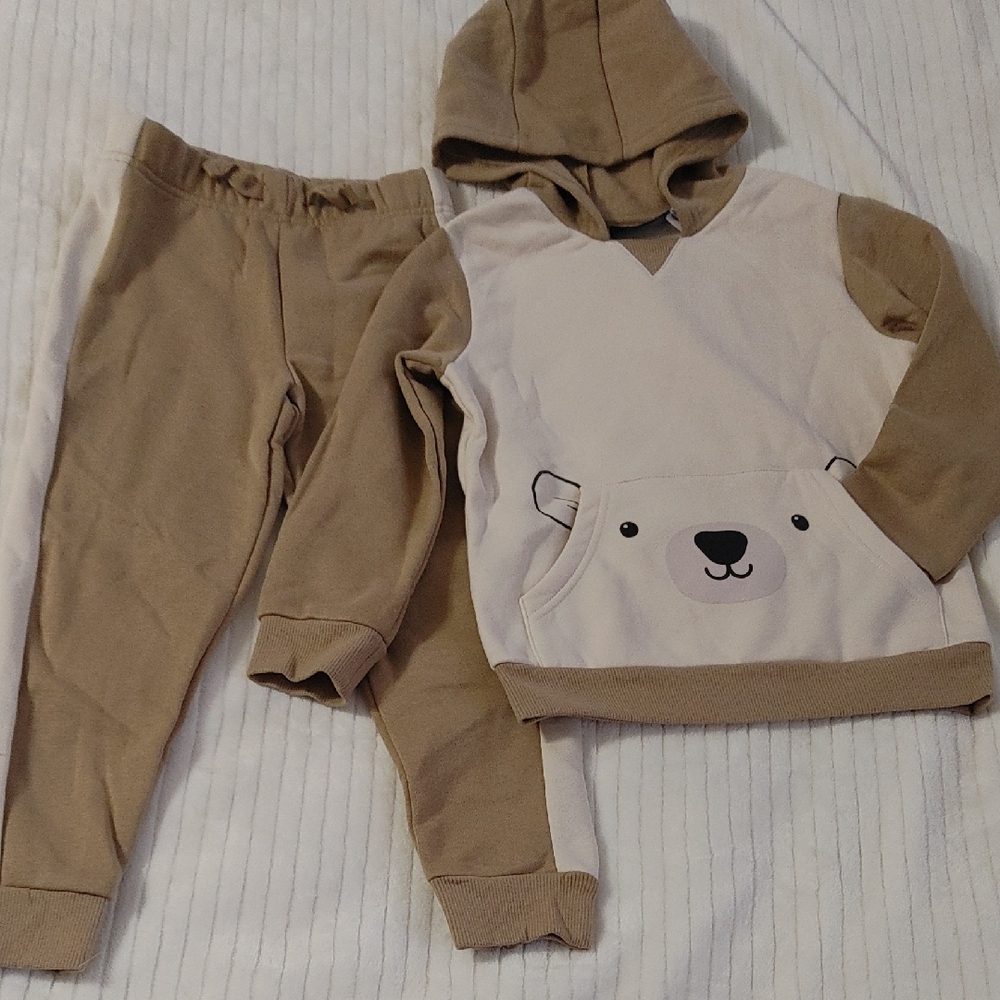 The Children's Place Tan and Cream Bear Sweatpants Set